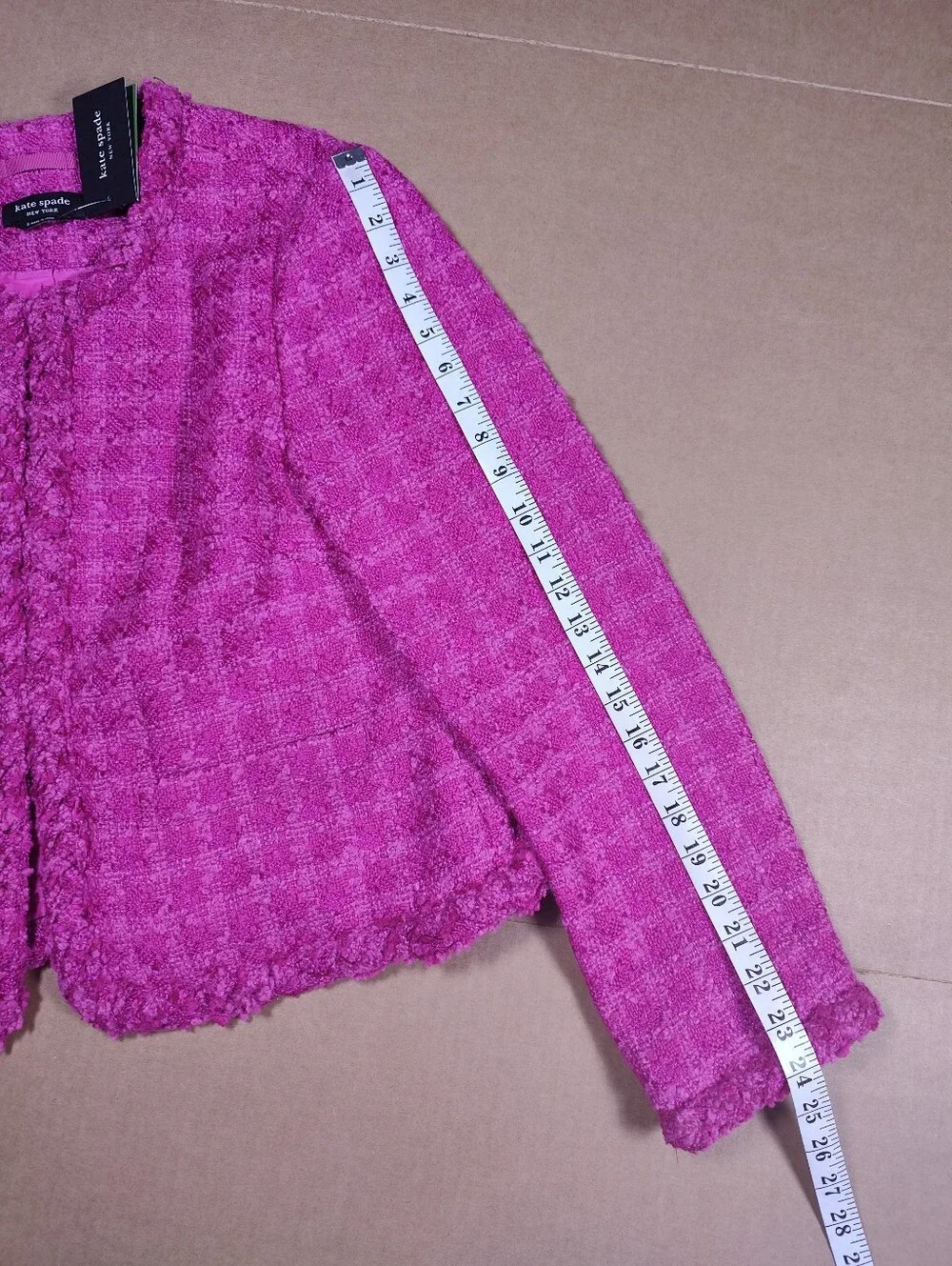 NWT Kate Spade Cadillac Tweed Wool Blend Pink Check Jacket Size 8 Retail 498$